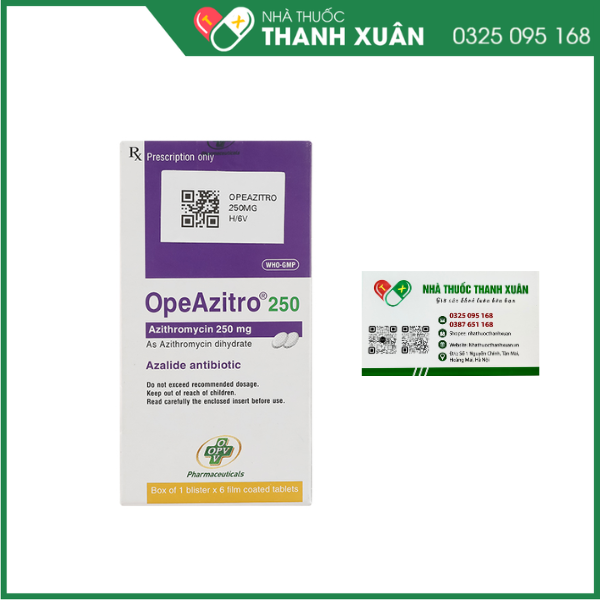 OpeAzitro 250 trị nhiễm khuẩn do vi khuẩn nhạy cảm